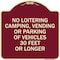 Signmission No Loitering Camping Vending or Parking of Vehicles 30 Feet or Longer Alum, 18" x 18", BU-1818-23841 A-DES-BU-1818-23841 - alternate 1